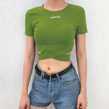 2020 HOT new letter printing cross strap navel T-shirt