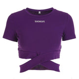2020 HOT new letter printing cross strap navel T-shirt
