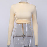Women Sexy Harajuku Open Back T-shirt Long Sleeve Top Cropped Tops Women T-shirt Summer Casual Tops Fashion T-shirt