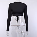 Women Harajuku Open Back T-shirt Long Sleeve Top Cropped Tops Women T-shirt Summer Casual Tops Fashion T-shirt