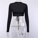 Women Sexy Harajuku Open Back T-shirt Long Sleeve Top Cropped Tops Women T-shirt Summer Casual Tops Fashion T-shirt