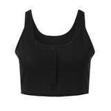 tops women 2020  Women Off Shoulder Halter Crop Top Button Vest Casual White Streetwear Tank Tops Cropped Feminino #20