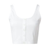 tops women 2020  Women Off Shoulder Halter Crop Top Button Vest Casual White Streetwear Tank Tops Cropped Feminino #20