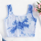 Ladies  Sleeveless Tank Crop Tops     Casual Tie-dye Print Sleeveless  Vest    camisetas mujer tirantes  #@