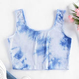 Ladies  Sleeveless Tank Crop Tops     Casual Tie-dye Print Sleeveless  Vest    camisetas mujer tirantes  #@