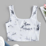 Ladies  Sleeveless Tank Crop Tops     Casual Tie-dye Print Sleeveless  Vest    camisetas mujer tirantes  #@