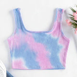 Ladies  Sleeveless Tank Crop Tops     Casual Tie-dye Print Sleeveless  Vest    camisetas mujer tirantes  #@
