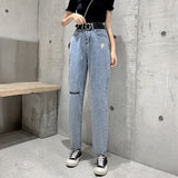 Straight Ripped Wide Leg Jeans For Women High Waist Loose Leisure Harem Pants Embroidery Denim Clothing Female 2020 New Hot
