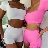 Seamless Yoga Set Backless 2 Pcs Sports Suit Female Bandage Workout Clothes Sports Bra+High Waist Gym Shorts Running Women Sport