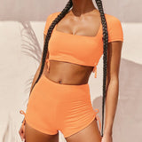 Seamless Yoga Set Backless 2 Pcs Sports Suit Female Bandage Workout Clothes Sports Bra+High Waist Gym Shorts Running Women Sport