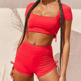 Seamless Yoga Set Backless 2 Pcs Sports Suit Female Bandage Workout Clothes Sports Bra+High Waist Gym Shorts Running Women Sport