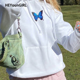 HEYounGIRL Butterfly Print White Black Oversized Sweatshirt Women Harajuku Casual Long Sleeve Pullovers Ladies Sweat Shirt 2020