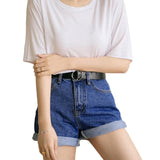 2020 Summer High Waist Denim Shorts Women Casual Loose Ladies Fashion Roll Up Hem Elastic Waist Pocket Blue White Jeans Female