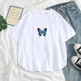 Modernist Sexy Lady Feather Butterfly T-shirt Women Korean Style Tumblr Aesthetic Short Sleeve Plus Size Cotton Top Tees Clothes