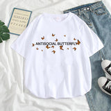 Modernist Sexy Lady Feather Butterfly T-shirt Women Korean Style Tumblr Aesthetic Short Sleeve Plus Size Cotton Top Tees Clothes