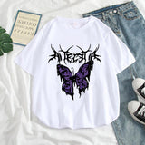 Modernist Sexy Lady Feather Butterfly T-shirt Women Korean Style Tumblr Aesthetic Short Sleeve Plus Size Cotton Top Tees Clothes