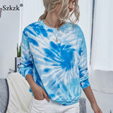 Szkzk Tie Dye Casual Loose Sweatshirt Womens Clothing Fall 2020 Winter Long Sleeve O Neck Sexy Print Pullovers Print Sweat Shirt