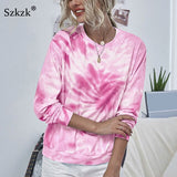 Szkzk Tie Dye Casual Loose Sweatshirt Womens Clothing Fall 2020 Winter Long Sleeve O Neck Sexy Print Pullovers Print Sweat Shirt