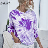Szkzk Tie Dye Casual Loose Sweatshirt Womens Clothing Fall 2020 Winter Long Sleeve O Neck Sexy Print Pullovers Print Sweat Shirt