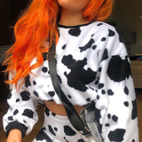 SEASONS Animal Cow Print Casual Sweatshirt Women Crewneck Long Sleeve Black White Sweat Shirt Ladies Autumn Pullover ASHO81443