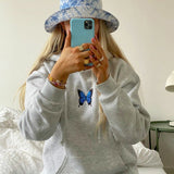 Butterfly Print Oversized Sweatshirt White Hoodies