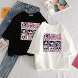 Summer casual Women T-shirts Ulzzang Streetwear kawaii cartoon print Tshirt Korean Style Tops Harajuku short sleeve t shirt