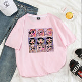 Summer casual Women T-shirts Ulzzang Streetwear kawaii cartoon print Tshirt Korean Style Tops Harajuku short sleeve t shirt