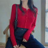 Sexy V Neck Button Long Sleeve Sweaters Spring Autumn Women Thin Single Breasted Sweater Lady Cropped Tops Jumper WDC4766