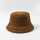Women Hat Solid Artificial Fur Warm Female Cap Faux Fur Winter Bucket Hat for Women Outdoor Sunscreen Sun Hat Panama Lady Cap