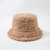Women Hat Solid Artificial Fur Warm Female Cap Faux Fur Winter Bucket Hat for Women Outdoor Sunscreen Sun Hat Panama Lady Cap
