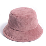 FOXMOTHER Winter Outdoor Vacation Lady Panama Black Solid Thickened Soft Warm Fishing Cap Faux Fur Rabbit Bucket Hat For Women