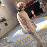 Autumn Winter Knitted Sweater Set Women Two Piece Suits Wide Leg Pants Suit Long Sleeve Elegant 2 Piece Sweater Pants Set 2020