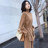 Autumn Winter Knitted Sweater Set Women Two Piece Suits Wide Leg Pants Suit Long Sleeve Elegant 2 Piece Sweater Pants Set 2020