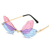 Fashion Rimless Dragonfly Wing Sunglasses Women Vintage Clear Ocean Lens Eyewear Men Pink Yellow Sun Glasses Shades UV400