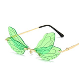 Fashion Rimless Dragonfly Wing Sunglasses Women Vintage Clear Ocean Lens Eyewear Men Pink Yellow Sun Glasses Shades UV400