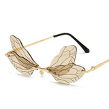 Fashion Rimless Dragonfly Wing Sunglasses Women Vintage Clear Ocean Lens Eyewear Men Pink Yellow Sun Glasses Shades UV400