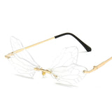 Fashion Rimless Dragonfly Wing Sunglasses Women Vintage Clear Ocean Lens Eyewear Men Pink Yellow Sun Glasses Shades UV400