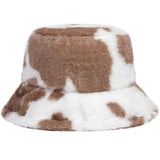Autumn winter Faux Fur Leopard cow womens bucket hats Thick Warm lady Japanese Panama hats Outdoor Travel Velvet Fisherman Hats
