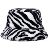 Autumn winter Faux Fur Leopard cow womens bucket hats Thick Warm lady Japanese Panama hats Outdoor Travel Velvet Fisherman Hats