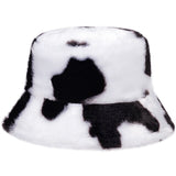 Autumn winter Faux Fur Leopard cow womens bucket hats Thick Warm lady Japanese Panama hats Outdoor Travel Velvet Fisherman Hats