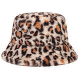 Autumn winter Faux Fur Leopard cow womens bucket hats Thick Warm lady Japanese Panama hats Outdoor Travel Velvet Fisherman Hats