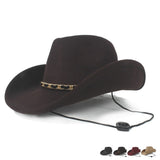 Wool Hollow Western Cowboy Hat For Women Men Outblack Fedora Sombrero Hombre Jazz Cap Wind Rope