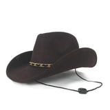 Wool Hollow Western Cowboy Hat For Women Men Outblack Fedora Sombrero Hombre Jazz Cap Wind Rope