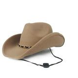 Wool Hollow Western Cowboy Hat For Women Men Outblack Fedora Sombrero Hombre Jazz Cap Wind Rope
