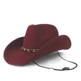 Wool Hollow Western Cowboy Hat For Women Men Outblack Fedora Sombrero Hombre Jazz Cap Wind Rope